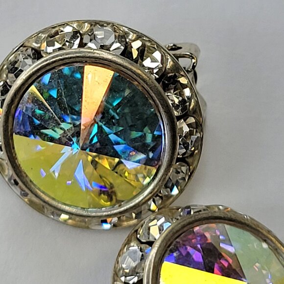 Aurora Borealis Clip On Earrings, 22mm Clear or Arurora Boreali ClipOns Earrings - Picture 4 of 5